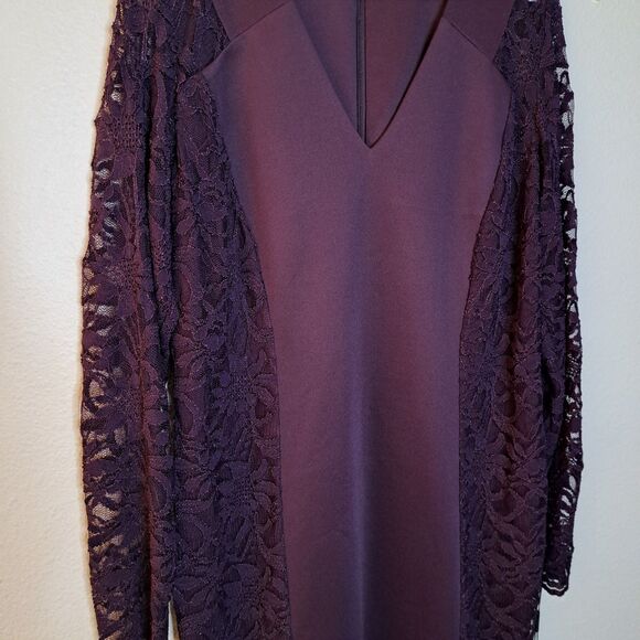 NEW Kelvin Clein Purple Lace Sleeve Sheath Dress Plus Size 16W Evening - Picture 9 of 13